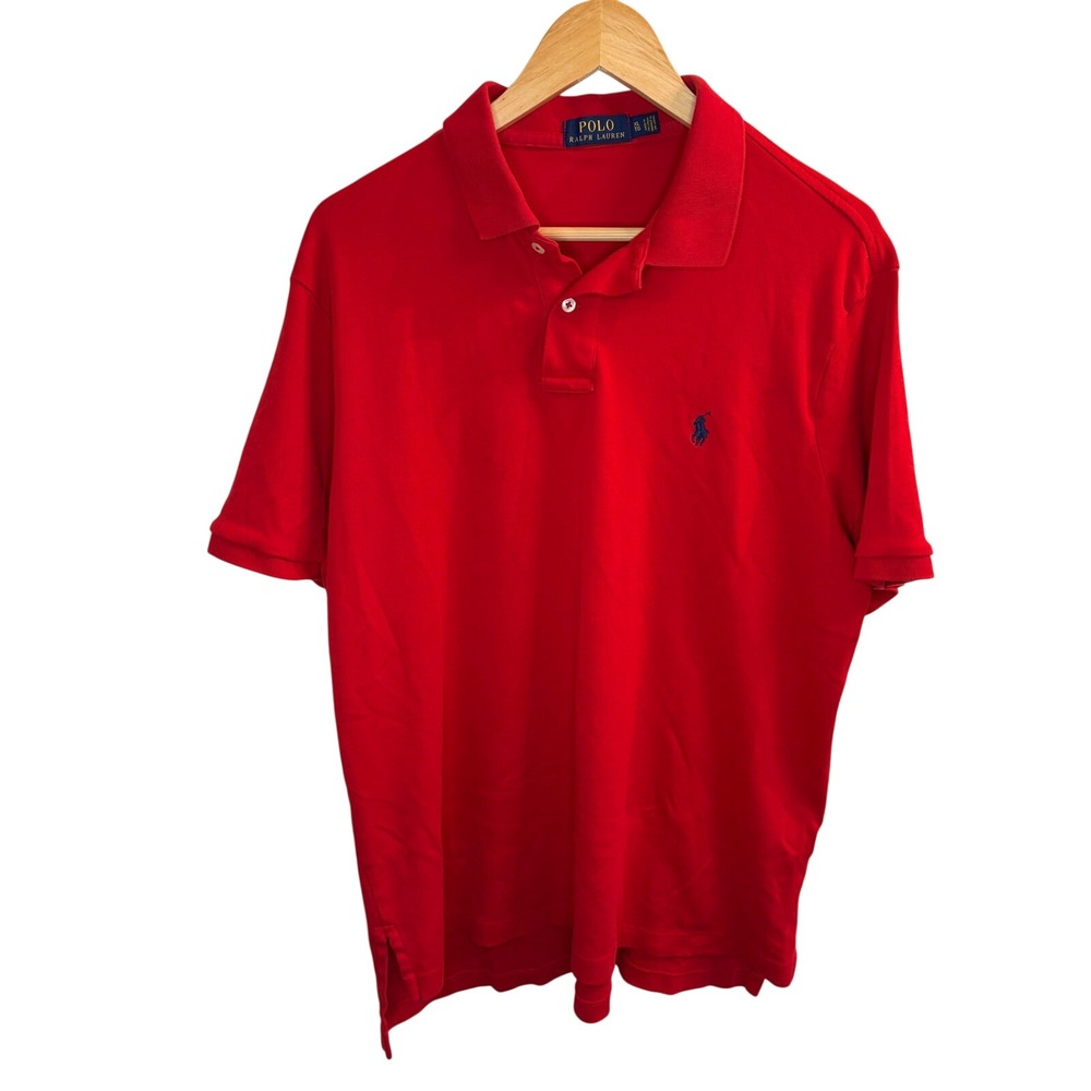 Polo Ralph Lauren Mens XL Red Short Sleeve Cotton Pique Polo Shirt Navy Pony